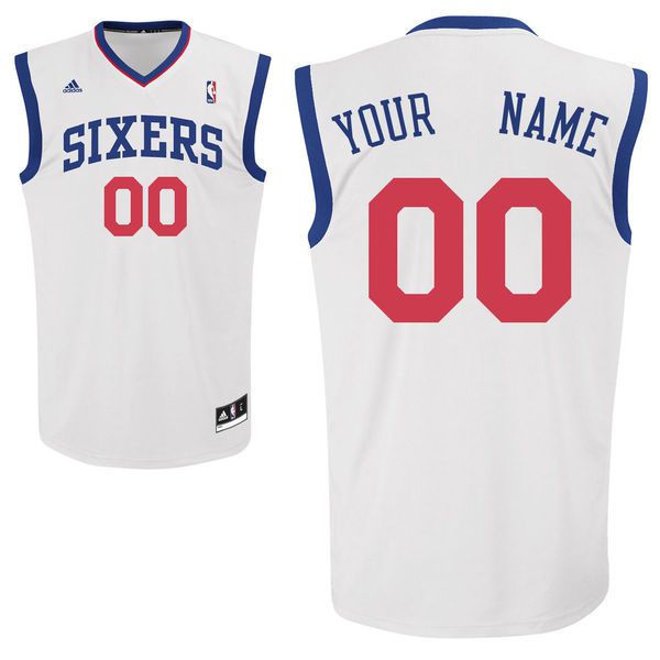 Men Adidas Philadelphia 76ers Custom Replica Home White NBA Jersey->customized nba jersey->Custom Jersey